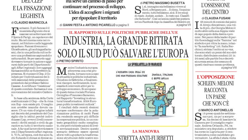 La prima pagina de l’ALTRAVOCE dell’ITALIA in edicola oggi