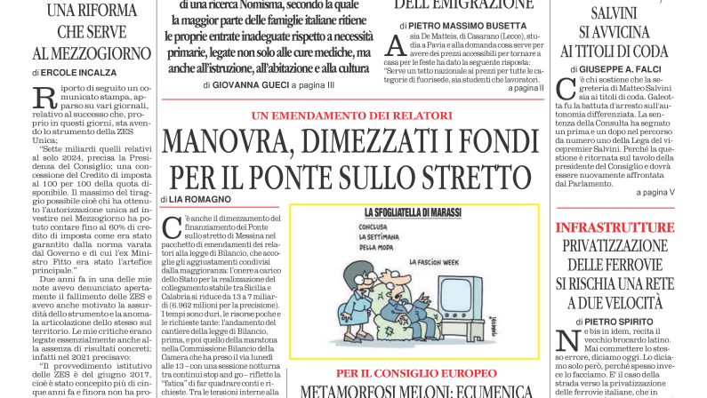 La prima pagina de l’ALTRAVOCE dell’ITALIA in edicola oggi