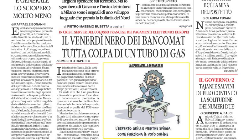 La prima pagina de l’ALTRAVOCE dell’ITALIA in edicola oggi