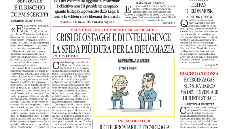 La prima pagina de l’ALTRAVOCE dell’ITALIA in edicola oggi