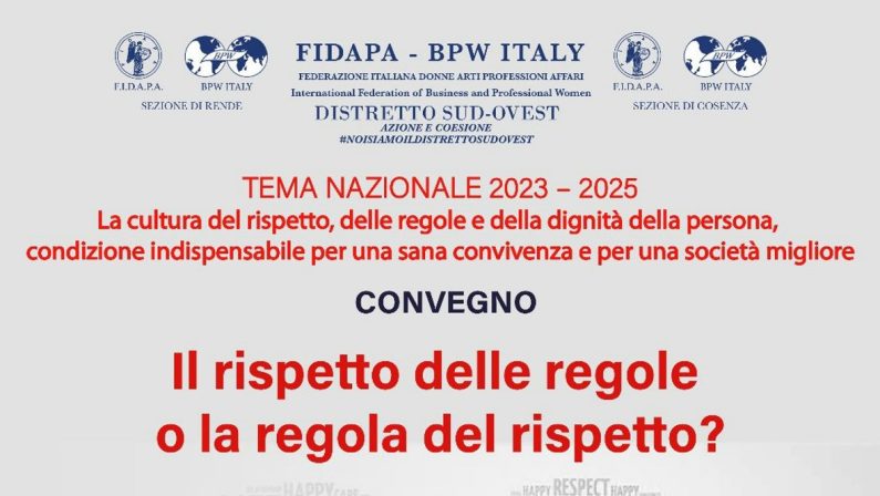 Fidapa di Cosenza e Rende insieme per il convegno “Il rispetto delle regole o la regola del rispetto?”