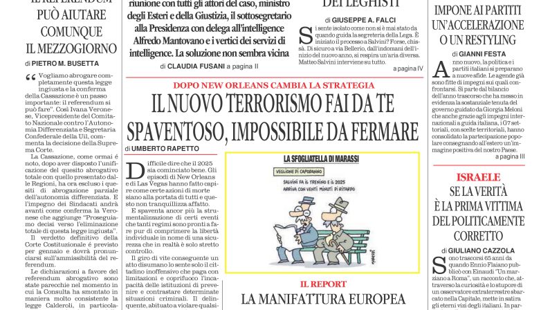 La prima pagina de l’ALTRAVOCE dell’ITALIA in edicola oggi