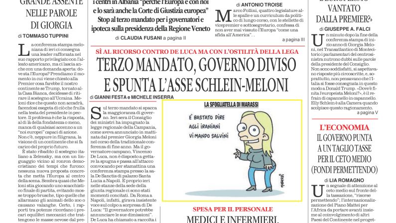 La prima pagina de l’ALTRAVOCE dell’ITALIA in edicola oggi