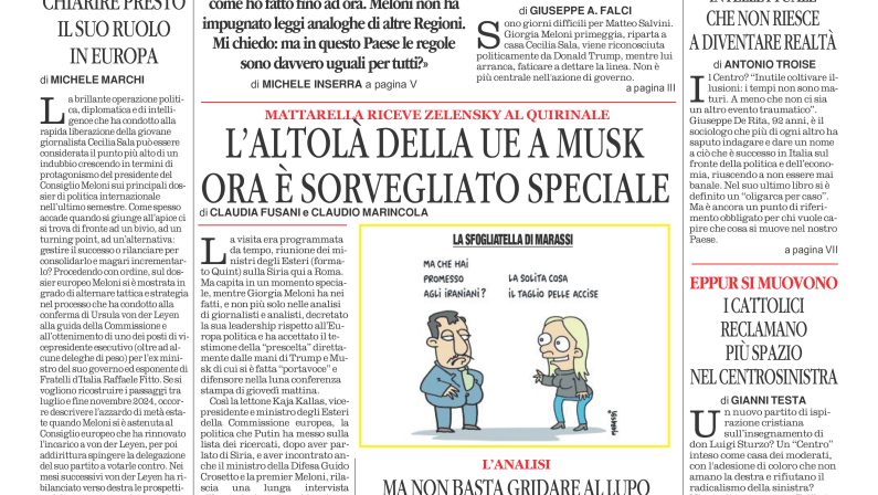 La prima pagina de l’ALTRAVOCE dell’ITALIA in edicola oggi