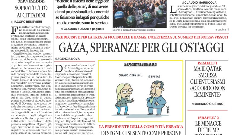 La prima pagina de l’ALTRAVOCE dell’ITALIA in edicola oggi