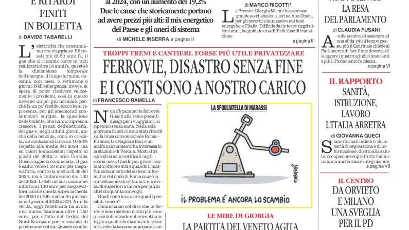 La prima pagina de l’ALTRAVOCE dell’ITALIA in edicola oggi