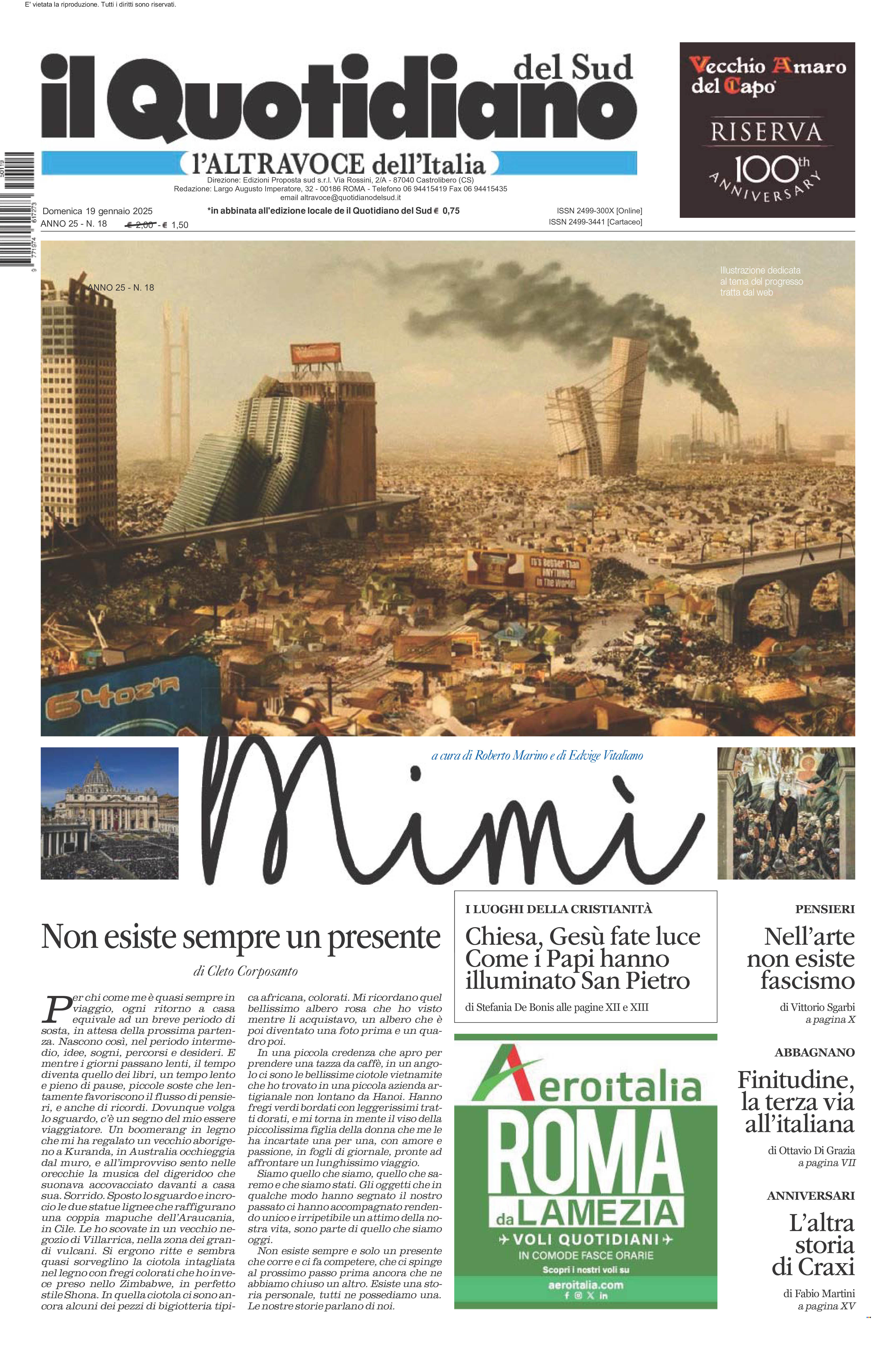 La prima pagina de l’ALTRAVOCE dell’ITALIA in edicola oggi