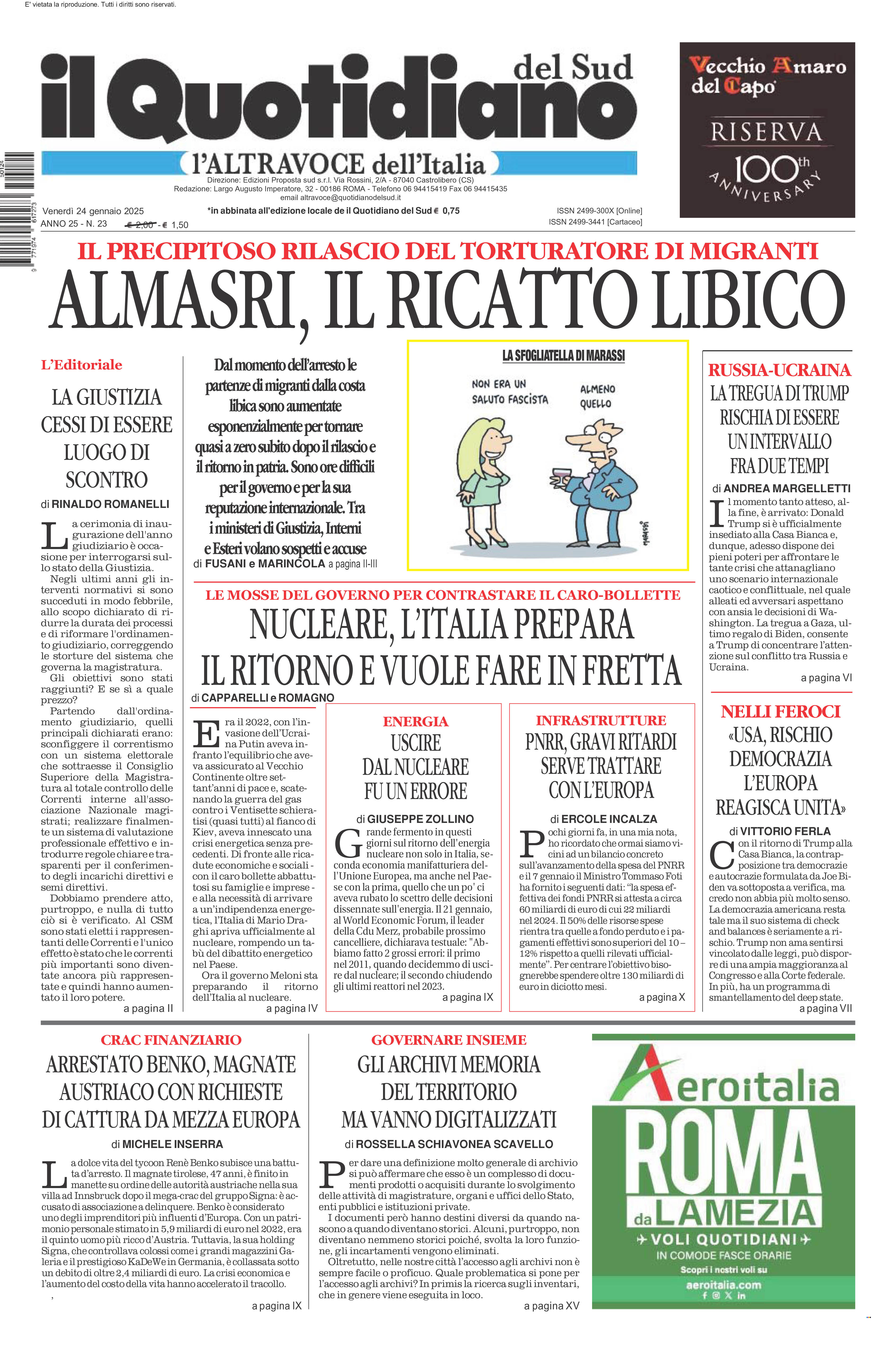 La prima pagina de l’ALTRAVOCE dell’ITALIA in edicola oggi