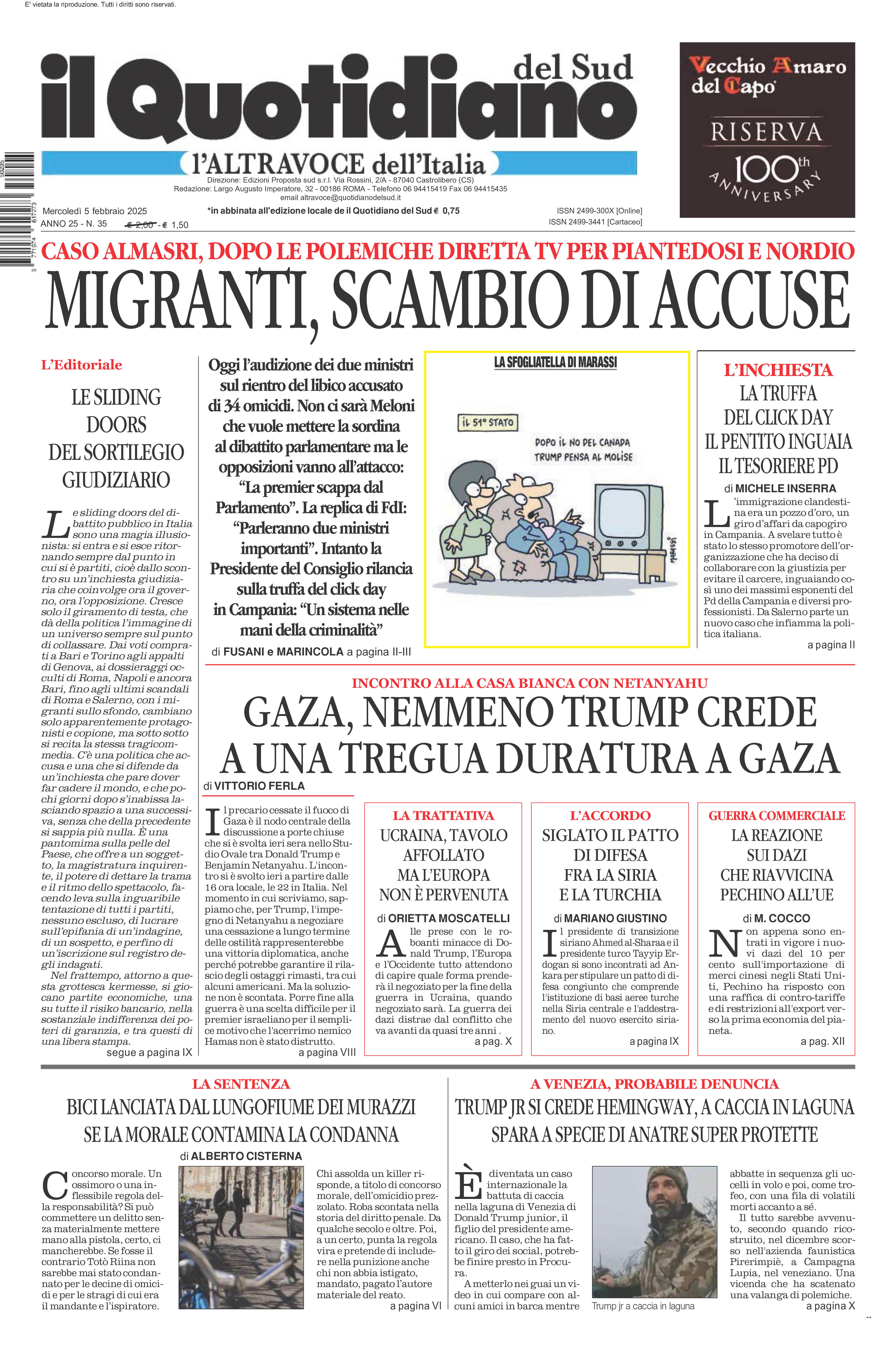 La prima pagina de l’ALTRAVOCE dell’ITALIA in edicola oggi