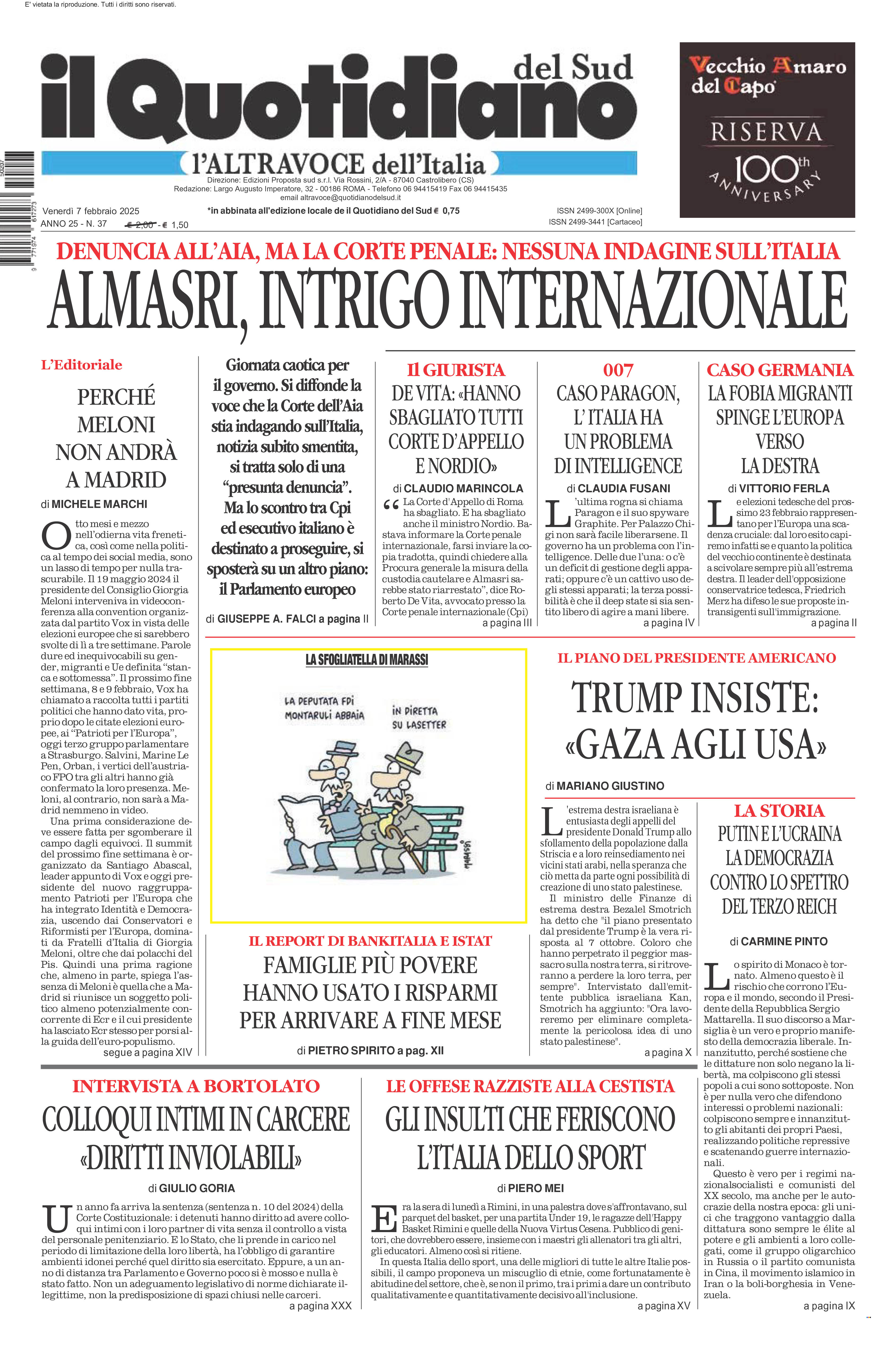 La prima pagina de l’ALTRAVOCE dell’ITALIA in edicola oggi